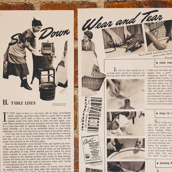 1942 Vintage Print Article "Slow Down Wear and Tear" - Homemaking & Laundry Tips - Picture 1 of 5